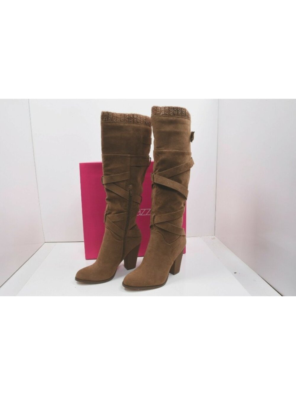 Shoe Dazzle Aleema Camel Suede Heeled Boots Size 5.5
